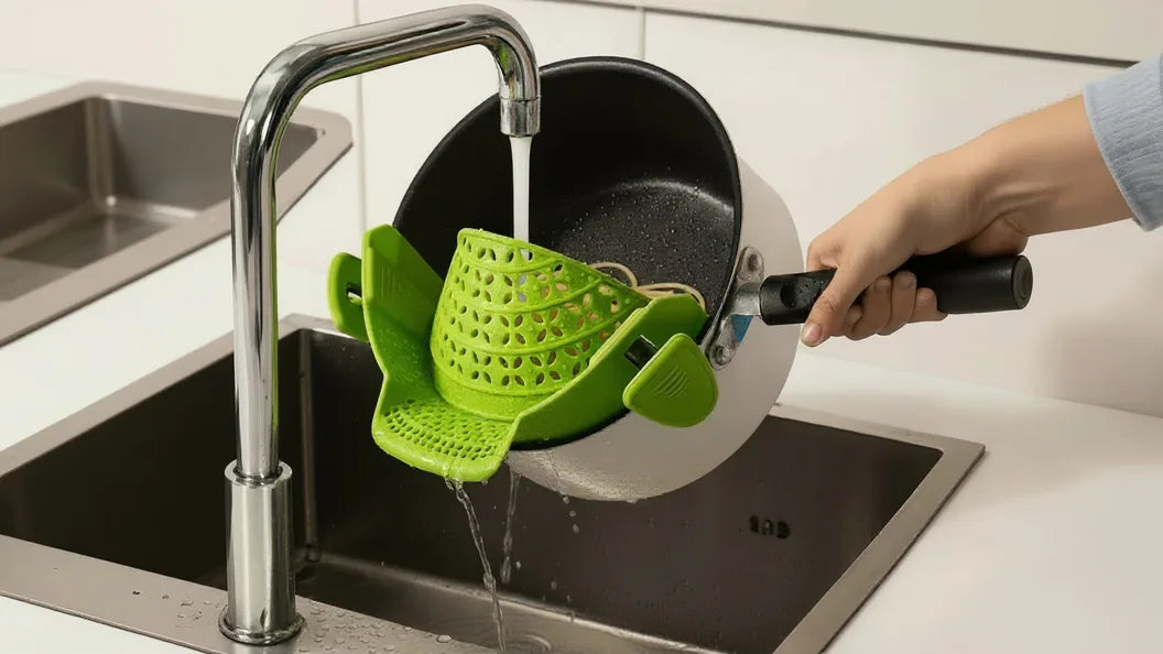 Après avoir utilisé la passoire à pâtes verte