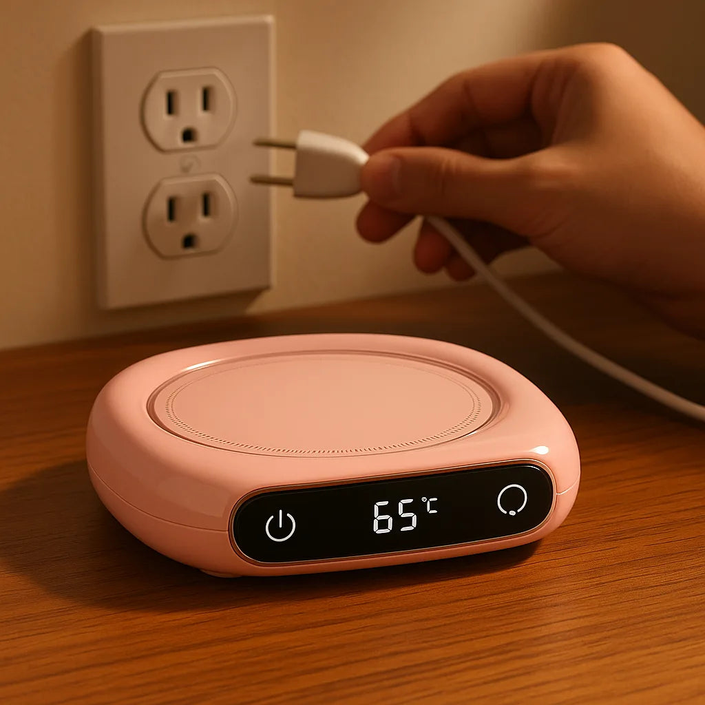 Branchez la chauffe tasse éléctrique pour commencer à garder votre boisson chaude